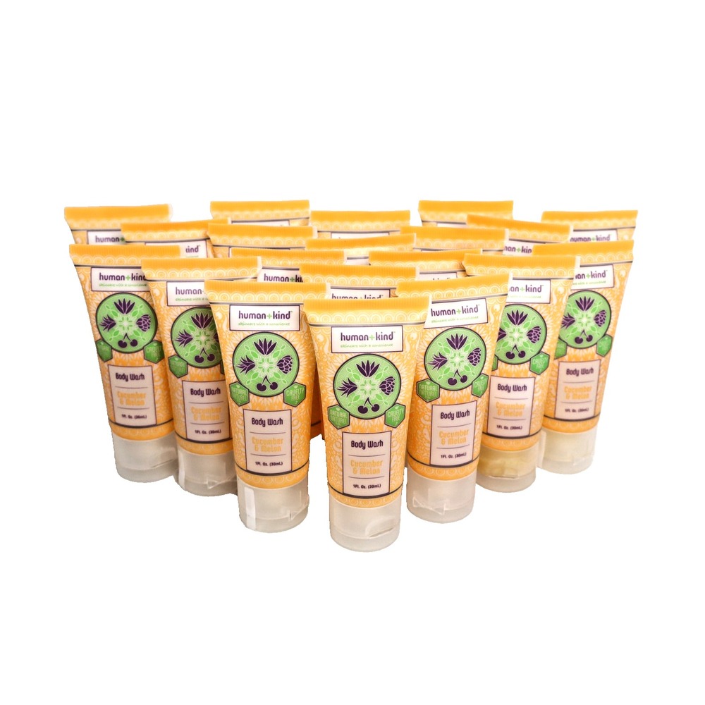 LOT OF 20 - HUMAN + KIND Travel Size Body Wash Cucumber Melon 1oz Bottles - NEW!